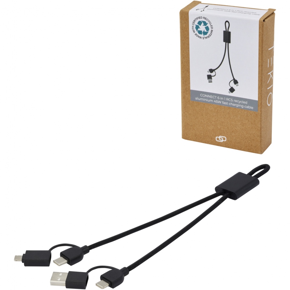 Logotrade Werbeartikel das Foto: Connect 6-in-1 45W Schnelllade- & Datentransferkabel aus recyceltem RCS Aluminium