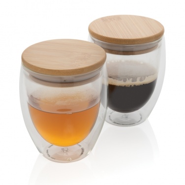 Logotrade Logogeschenke das Foto: 2-tlg Set Borosilikatgläser mit Bambusdeckel 250ml