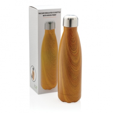 Logotrade Geschäftsgeschenke das Foto: Vakuumisolierte Stainless Steel Flasche mit Holzoptik