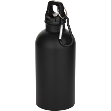 Logotrade Logogeschenke das Foto: Oregon 400 ml matte RCS-zertifizierte einwandige Trinkflasche aus recyceltem Edelstahl mit Karabinerhaken
