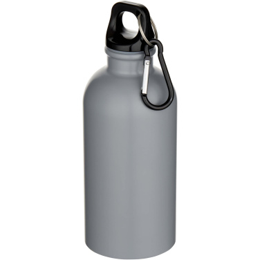 Logotrade Werbeartikel das Foto: Oregon 400 ml matte RCS-zertifizierte einwandige Trinkflasche aus recyceltem Edelstahl mit Karabinerhaken