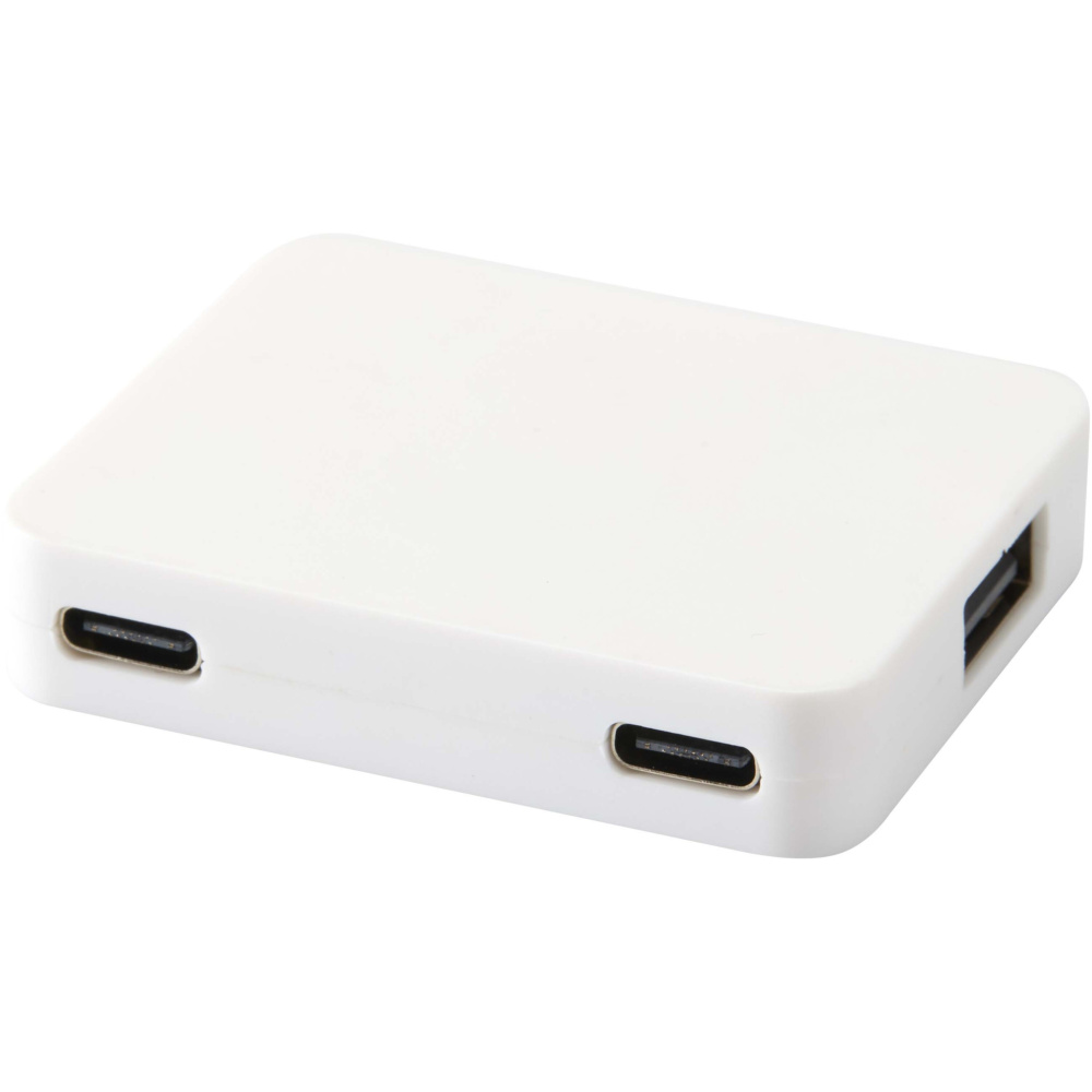 Logotrade Logogeschenke das Foto: Gaia 4 Port USB Hub mit USB-A- und Typ-C-Ausgang und zwei Eingängen aus recyceltem Kunststoff