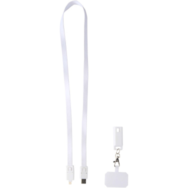 Logotrade werbemittel das Foto: Franz 5 in 1 Lanyard Kabel aus recyceltem Kunststoff für Smartphones mit integrierter Datensynchronisierung und 65 W Schnellladefunktion