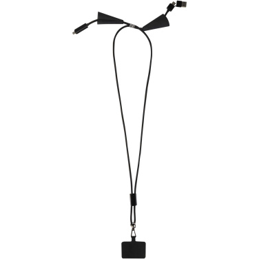 Logotrade Logogeschenke das Foto: Funi 5 in 1 Lanyard Kabel aus recyceltem Kunststoff für Smartphones mit integrierter Datensynchronisierung und 100 W Schnellladefunktion