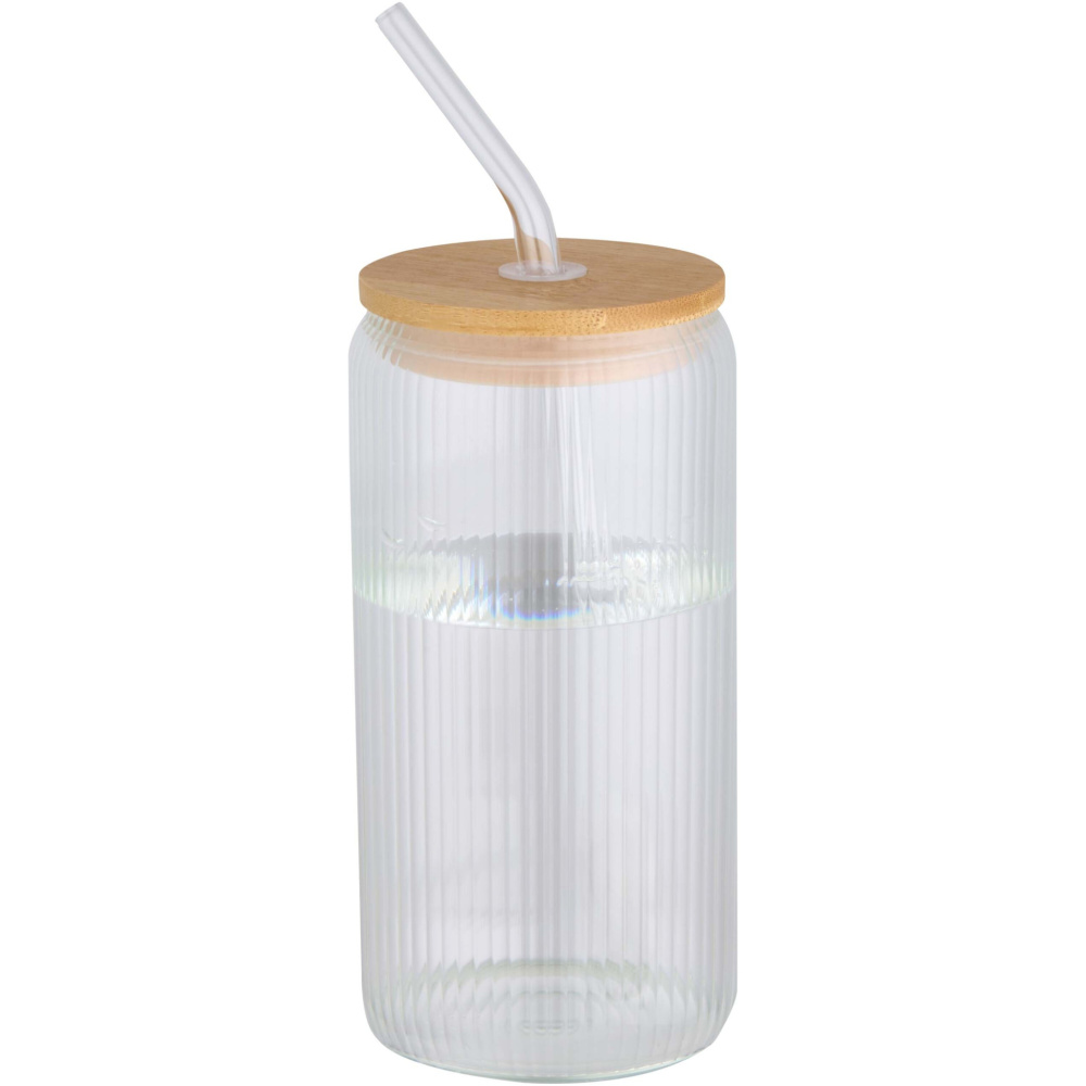Logotrade Firmengeschenke das Foto: Mirage 500 ml einwandiges Glas aus Borosilikatglas mit Bambusdeckel
