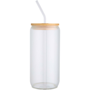 Logotrade Firmengeschenke das Foto: Mirage 500 ml einwandiges Glas aus Borosilikatglas mit Bambusdeckel