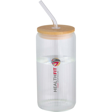Logotrade Geschäftsgeschenke das Foto: Mirage 500 ml einwandiges Glas aus Borosilikatglas mit Bambusdeckel