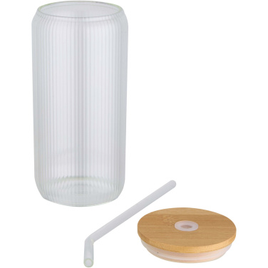 Logotrade Firmengeschenke das Foto: Mirage 500 ml einwandiges Glas aus Borosilikatglas mit Bambusdeckel