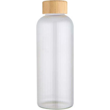 Logotrade Firmengeschenke das Foto: Mirage 650 ml einwandige Trinkflasche aus Borosilikatglas mit Bambusdeckel