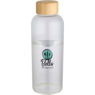 Logotrade Werbegeschenke das Foto: Mirage 650 ml einwandige Trinkflasche aus Borosilikatglas mit Bambusdeckel