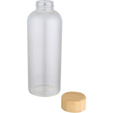 Logotrade werbemittel das Foto: Mirage 650 ml einwandige Trinkflasche aus Borosilikatglas mit Bambusdeckel