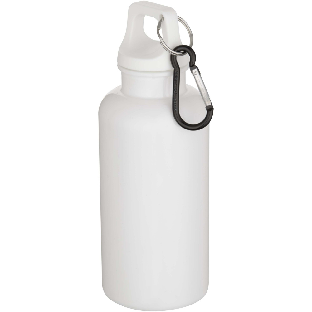 Logotrade Firmengeschenke das Foto: Oregon 400 ml einfarbige RS-zertifizierte Trinkflasche aus recyceltem Kunststoff mit Karabinerhaken