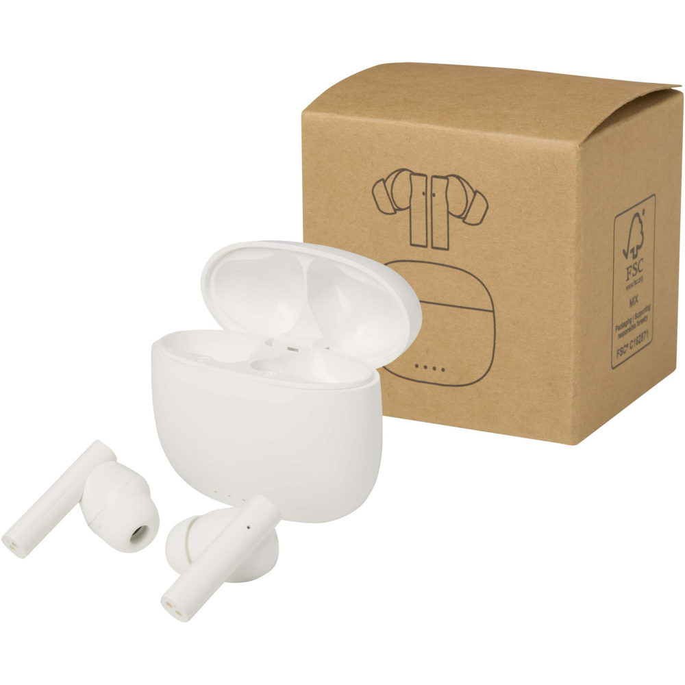 Logotrade Werbeartikel das Foto: Alterf True Wireless Bluetooth® Headset aus recyceltem Kunststoff mit Silikon-Ohrstöpseln