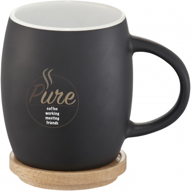 Logo trade promotional products image of: Hearth 400 ml ceramic mug with wooden coaster