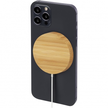 Logo trade promotional items picture of: Atra 10W bamboo magnetic wireless charging pad
