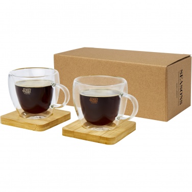 Logotrade corporate gifts photo of: Manti 2-piece 100 ml double-wall glass cup with bamboo coaster 
