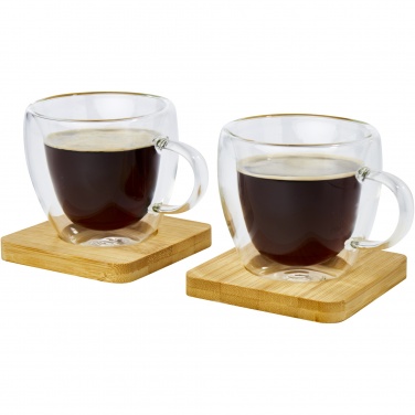 Logo trade promotional gifts image of: Manti 2-piece 100 ml double-wall glass cup with bamboo coaster 