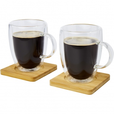 Logo trade promotional items picture of: Manti 2-piece 350 ml double-wall glass cup with bamboo coaster 