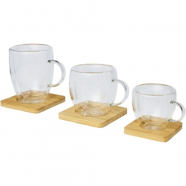 Logotrade promotional gift image of: Manti 2-piece 350 ml double-wall glass cup with bamboo coaster 