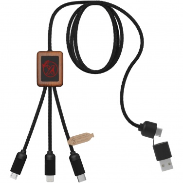 Logo trade promotional gifts picture of: SCX.design C38 5-in-1 rPET light-up logo charging cable with squared wooden casing