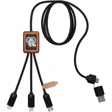 Logotrade promotional merchandise photo of: SCX.design C38 5-in-1 rPET light-up logo charging cable with squared wooden casing