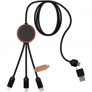 Logo trade corporate gifts image of: SCX.design C37 5-in-1 rPET light-up logo charging cable with round wooden casing