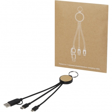 Logotrade promotional merchandise image of: Tecta 6-in-1 recycled plastic/bamboo charging cable with keyring