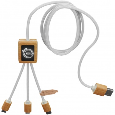 Logotrade promotional item image of: SCX.design C39 3-in-1 rPET light-up logo charging cable with squared bamboo casing