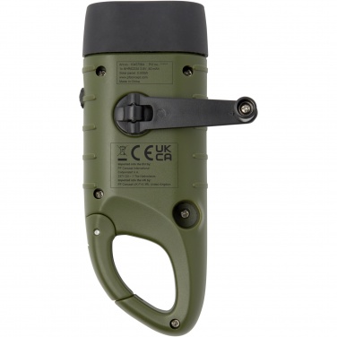 Logo trade corporate gift photo of: Helios recycled plastic solar dynamo flashlight with carabiner