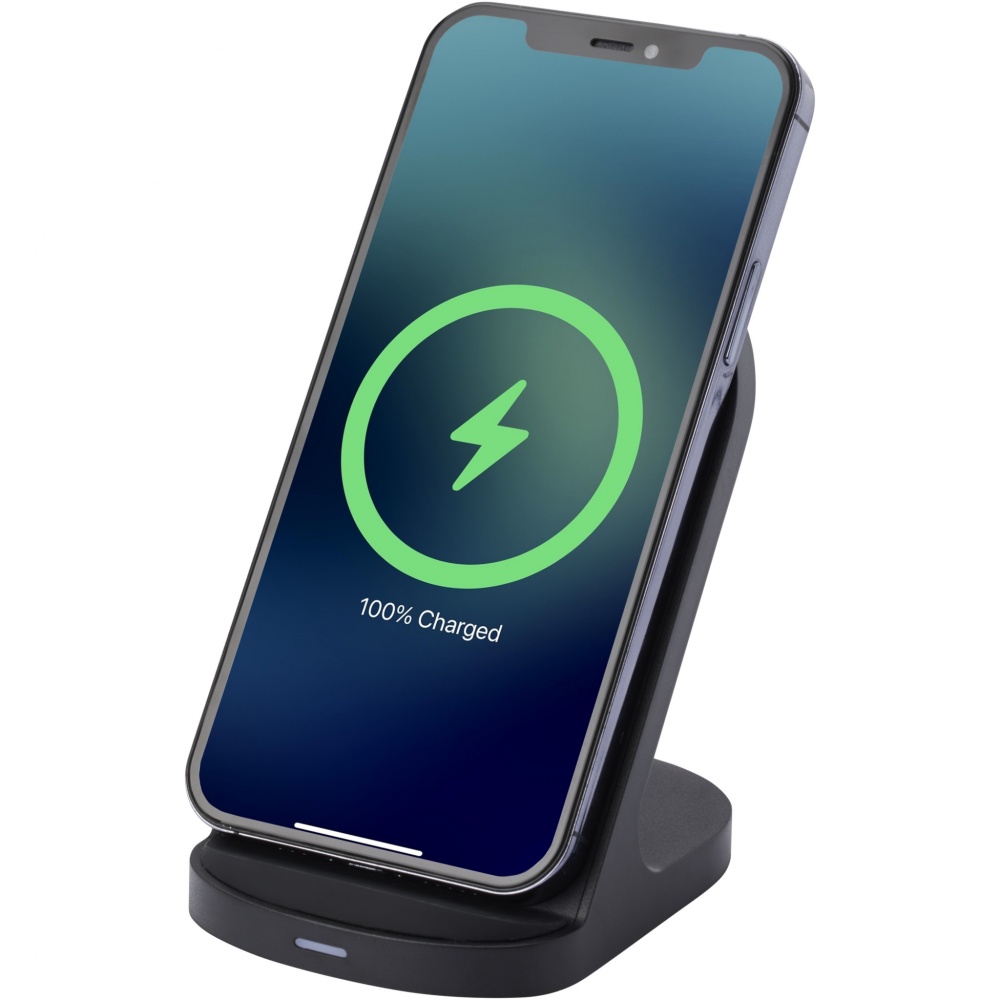 Logotrade promotional item image of: Loop 15W dual coil RCS recycled plastic wireless charging stand