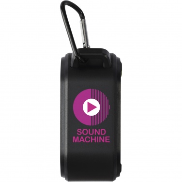 Logotrade promotional giveaway image of: Solo 3W IPX5 RCS recycled plastic solar Bluetooth® speaker with carabiner 