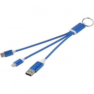 Logo trade promotional merchandise picture of: Metal 4-in-1 recycled aluminium charging cable with keychain