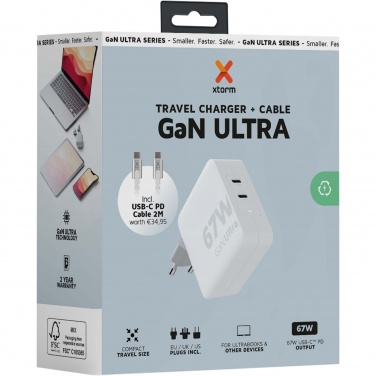 Logo trade promotional gifts image of: Xtorm XVC2067 GaN Ultra 67W travel charger with 100W USB-C PD cable