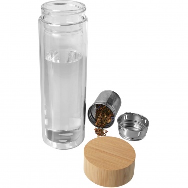 Logo trade promotional merchandise image of: Bailey 400 ml borsilicate glass infuser bottle with bamboo lid