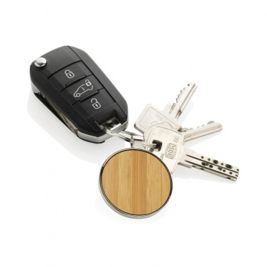 Logo trade business gift photo of: RCS recycled zinc alloy round keychain with bamboo