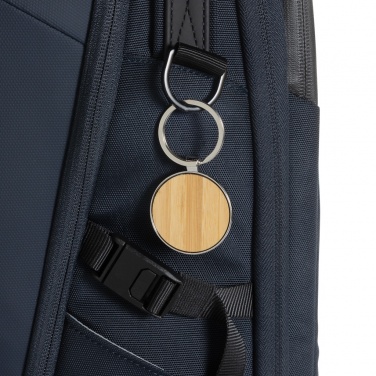Logo trade advertising product photo of: RCS recycled zinc alloy round keychain with bamboo