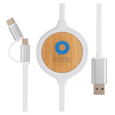 Logotrade promotional product picture of: 3-in-1 cable with 5W bamboo wireless charger