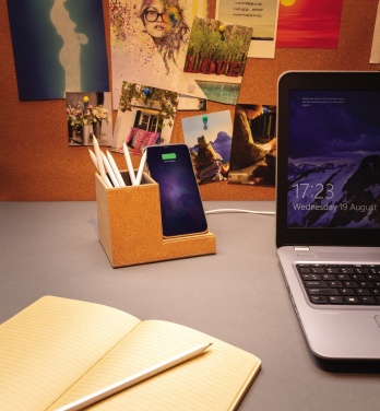 Logo trade promotional gifts picture of: Cork pen holder and 5W wireless charger