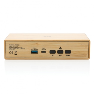 Logo trade promotional items picture of: Bamboo alarm clock with 5W wireless charger