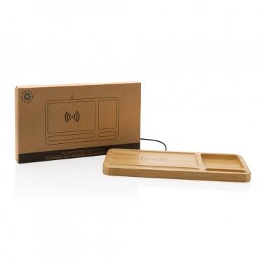 Logo trade promotional products image of: Bamboo desk organiser 10W wireless charger