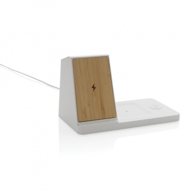 Logo trade promotional products image of: Ontario recycled plastic & bamboo 3-in-1 wireless charger