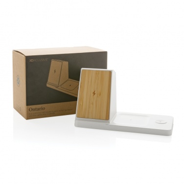 Logotrade promotional items photo of: Ontario recycled plastic & bamboo 3-in-1 wireless charger
