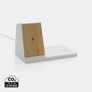 Logotrade promotional merchandise image of: Ontario recycled plastic & bamboo 3-in-1 wireless charger