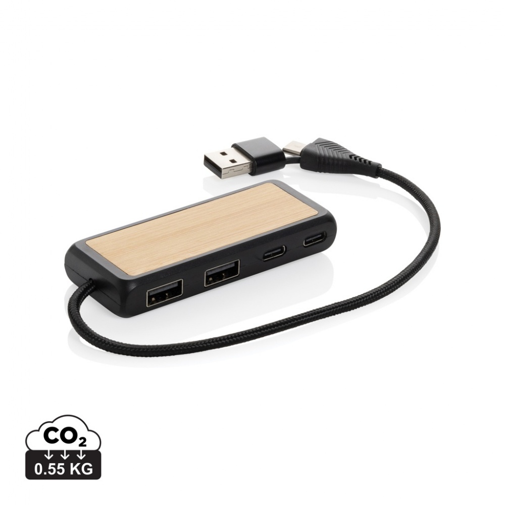 Logotrade promotional item image of: Link RCS recycled plastic and bamboo dual Input USB hub
