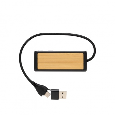 Logo trade promotional products image of: Link RCS recycled plastic and bamboo dual Input USB hub