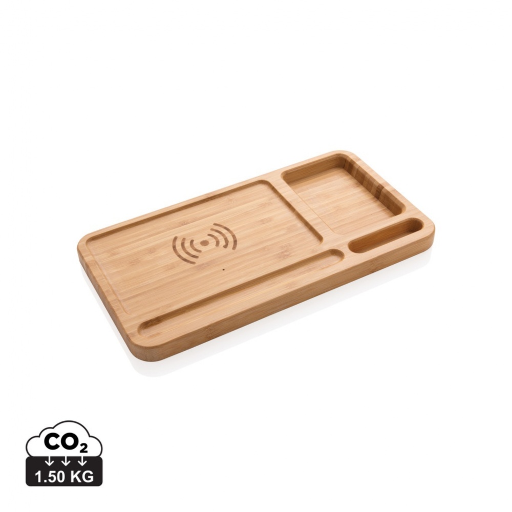 Logo trade promotional merchandise photo of: Bamboo desk organiser 5W wireless charger