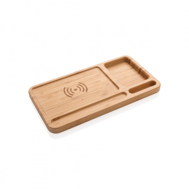 Logo trade promotional giveaways image of: Bamboo desk organiser 5W wireless charger