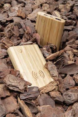 Logo trade business gift photo of: Bamboo 8.000 mAh 5W wireless powerbank