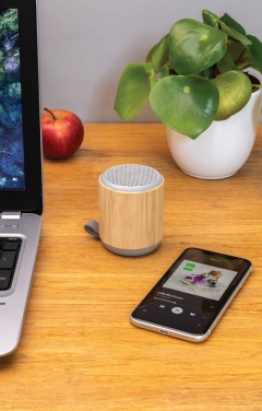Logo trade promotional items picture of: Bamboo and fabric 3W wireless speaker