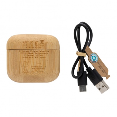 Logo trade promotional products image of: Bamboo TWS earbuds with RCS recycled plastic